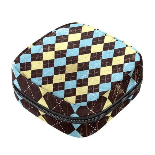 Aufbewahrungstasche für Damenbinden, Grunge Argyle, Blau, Gelb, Braun, geometrische Tampon-Reißverschlusstasche, Perioden-Tasche für Teenager, Mädchen, weibliche Menstruations-Geldbörse von RODAILYCAY