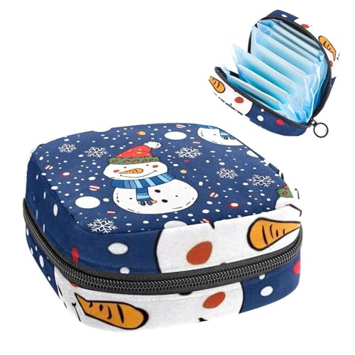 Aufbewahrungstasche für Damenbinden, tragbare Menstruationstassen-Tasche, erste Perioden-Tasche für Frauen und Mädchen, Frohe Weihnachten, Schneemann, Glocke, Reißverschluss, Menstruation, gepolsterte von RODAILYCAY