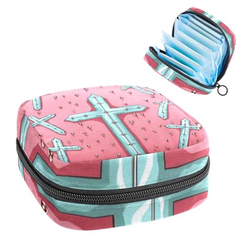 Aufbewahrungstasche für Sanitär, Stilleinlagen-Halter, Reißverschluss, Menstruationstaschen, Oster-Kreuz-439, femininer Menstruationspad, Tampon-Organizer von RODAILYCAY