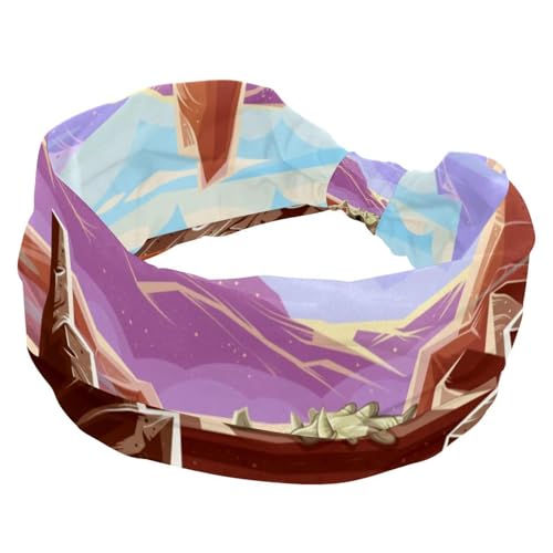 Berglandschaft mit Dinosaurier-Fossilien, weiches Stirnband, breite Turban-Haarbänder, rutschfeste Kopfwickel, elastisches Schweiß-Yoga-Workout-Stirnband, Kreuzknoten-Haarband, Bandana von RODAILYCAY