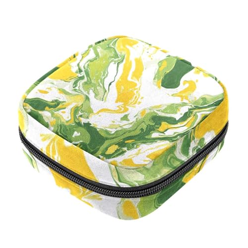 Beutel für die erste Periode für die Schule, gelb, grün, weiß, Marmor-Textur, Damenbinden-Aufbewahrungstasche, Reißverschluss, Menstruationstassenbeutel, Tamponbeutel für Damen von RODAILYCAY