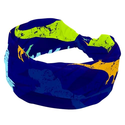 Blaue Dinosaurier-Stirnbänder für Damen, elastisches Turban-Stirnband, rutschfestes Haarband, Schweiß-Workout-Stirnbänder, modische Kopfwickel, Haar-Accessoires von RODAILYCAY