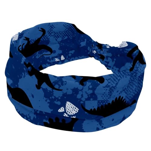 Blauer Dinosaurier-Fußabdruck, breite Stirnbänder für Damen, elastische Stirnbänder, rutschfestes Haarband, Turban-Stirnband für Workout, Yoga, Sport, Laufen von RODAILYCAY