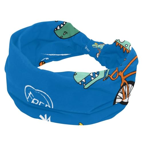 Blaues Skateboard-Dinosaurier-Muster, breite Stirnbänder für Damen, elastische Stirnbänder, rutschfestes Haarband, Turban-Stirnband für Workout, Yoga, Sport, Laufen von RODAILYCAY