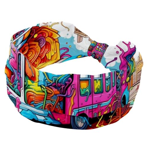Brain and Bus Headbands for Women, Stretch Wide Hairbands, Fashion Turban Head Bands, No Slip Workout Sport Head Wrap von RODAILYCAY