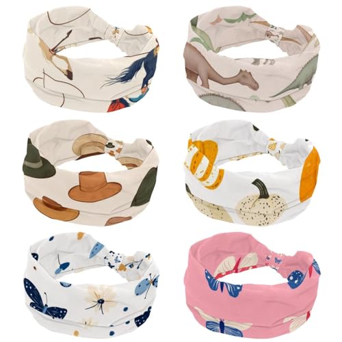 Breite Stirnbänder, 6 Stück, Stretch-Haarbänder für Damen, Dinosaurier-Mode, Turban-Stirnbänder, Yoga-Workout-Schweißband, Kopfwickel, Haar-Zubehör von RODAILYCAY