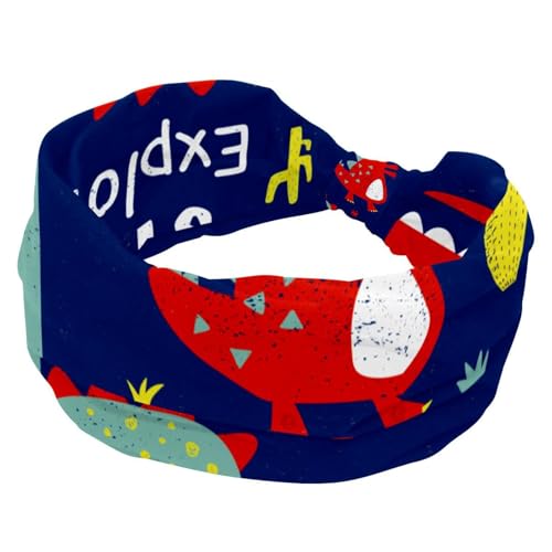 Breite Stirnbänder für Damen, Cartoon-Dinosaurier, elastisches Turban-Stirnband, rutschfestes Haarband, Schweiß-Workout-Stirnbänder, modische Kopfwickel, Haar-Accessoires von RODAILYCAY