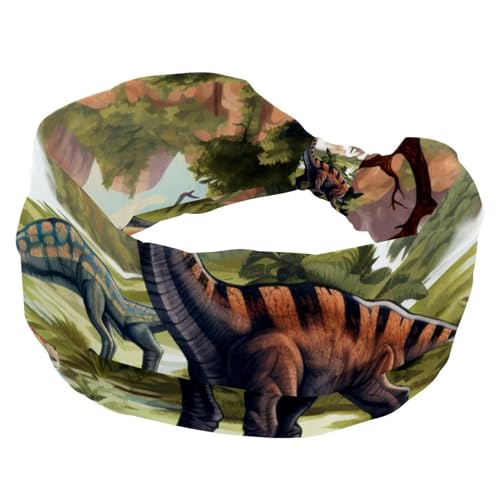 Breite Stirnbänder für Frauen, geknotete Haarbänder, Dinosaurier, rutschfest, Turban-Stirnband, Stretch-Kopfwickel, modisches Haar-Accessoire von RODAILYCAY