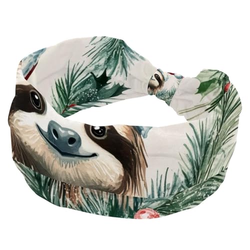 Breites Damen-Stirnband, schweißabsorbierend, Sport-Haarband, Faultier mit Weihnachten im Kranz, elastisch, weich, Yoga-Stirnband, modisches Haar-Accessoire von RODAILYCAY