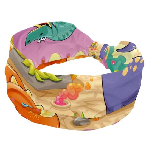 Breites Haarband mit Cartoon-Muster, Dinosaurier, für Damen, rutschfest, Turban-Stirnband, elastische Haarbänder, Yoga-Haarband, Schweiß-Sport, Workout, Headwrap von RODAILYCAY