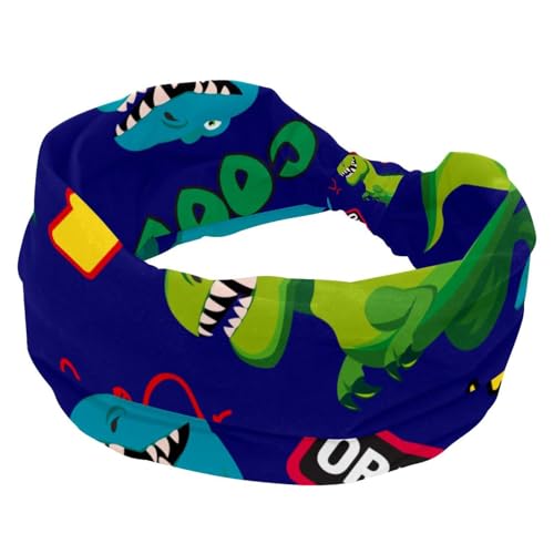 Breites Stirnband, Stirnbänder für Frauen, verdrehtes geknotetes Yoga-Workout-Haarband, Dinosaurier, Skateboard, blau, weich, elastisch, modisches Haar-Zubehör von RODAILYCAY
