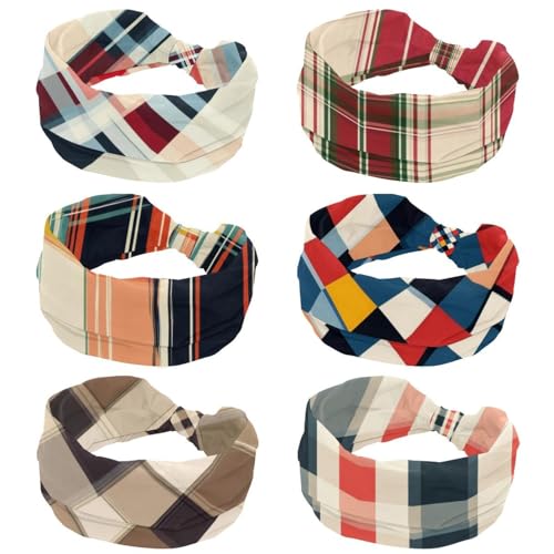 Breites Stirnband, elastisches Haarband, Kopfbedeckung, 6-teiliges Twist-Kopfband, Turban-Stirnband, Weihnachten, traditionelles Karomuster, Haarschmuck für Frauen von RODAILYCAY