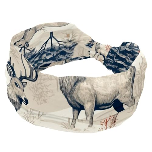 Breites Stirnband, elastisches Haarband, Kopfbedeckung, Twist-Kopfwickel, Turban-Stirnband, Frohe Weihnachten, Elch, Hirsch, Haarschmuck für Frauen von RODAILYCAY