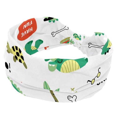 Breites Turban-Stirnband, elastisch, weich, bunt, Dinosaurier-Wörter, rutschfestes Haarband für Yoga, Workout, Sport, Laufen von RODAILYCAY