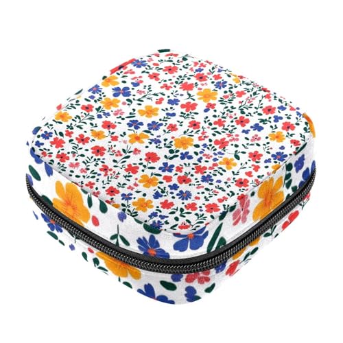 Buntes Blumenmuster Perioden-Set für Mädchen und Damen, Damenbinden-Entsorgungsbeutel, großes Fassungsvermögen, Menstruationspad-Tasche mit Reißverschluss von RODAILYCAY
