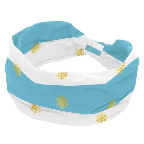 Damen-Haarbänder mit Weihnachts-Schneeflocken auf blau-weißen Streifen, weiches Turban-Stirnband, rutschfeste Kopfwickel, elastisches Schweißband, Yoga, Workout, Stirnband, geknotetes Haarband von RODAILYCAY