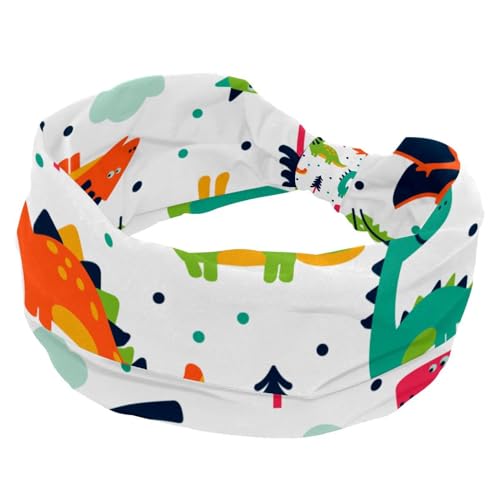 Damen-Stirnbänder, Dinosaurier-Tiere, elastisch, rutschfest, breit, Turban-Stirnband für Workout, Yoga, Sport, Laufen von RODAILYCAY