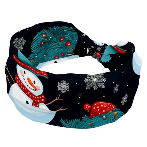 Damen Stirnbänder Verdrehtes Kreuz Haarband Weiche Schweißhaarbänder Frohe Weihnachten Schneemann Elastisch Breit Stirnband Haarschmuck von RODAILYCAY