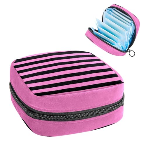 Damenbinden-Aufbewahrungstasche, schwarz und rosa Streifenmuster, für Mädchen und Frauen, Menstruationstassen-Beutel, Menstruationstasse, Tamponbeutel von RODAILYCAY