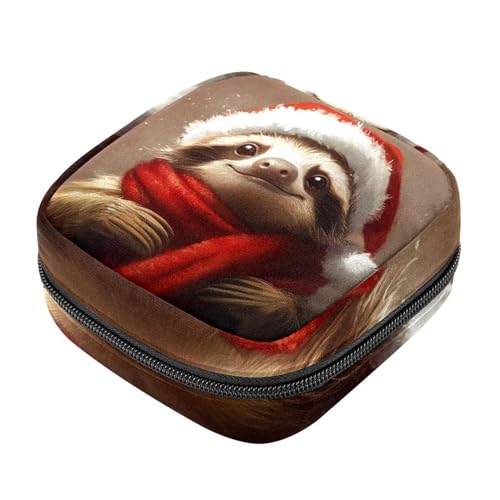 Damenbinden mit Reißverschluss, Faultier mit Weihnachtsmütze, Schals, Tamponhalter, Geldbörse, weiche Menstruationspad-Tasche, Aufbewahrungstasche für Damenbinden von RODAILYCAY