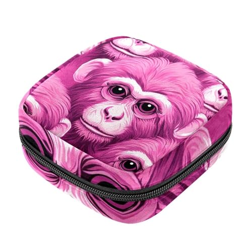 Damenbinden mit Reißverschluss, weiche Menstruationseinlagen-Tasche, Pink Monkey Orang-Utan-11, Aufbewahrungstasche für Damenbinden, Tamponhalter, Geldbörse, Pink Monkey Orang-Utan-11 von RODAILYCAY