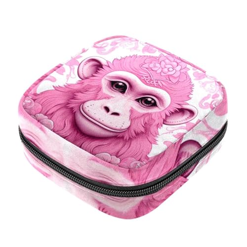 Damenbinden mit Reißverschluss, weiche Menstruationspad-Tasche, Pink Monkey Orang-Utan-44, Aufbewahrungstasche für Damenbinden, Tamponhalter, Geldbörse, Pink Monkey Orang-Utan-44 von RODAILYCAY