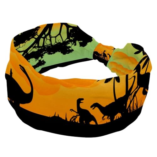 Dinosaurier-Baum-Sonnenuntergang, breite Stirnbänder für Damen, elastische Stirnbänder, rutschfestes Haarband, Turban-Stirnband für Workout, Yoga, Sport, Laufen von RODAILYCAY