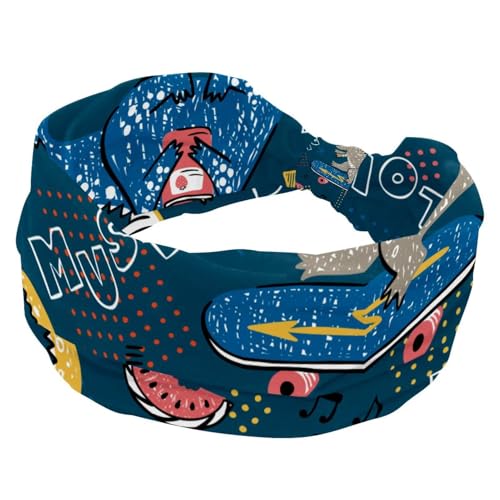 Dinosaurier-Skateboard-Stirnband, Stirnbänder für Frauen und Mädchen, geknotetes Kreuz-Turban-Stirnband, rutschfestes Haarband für Yoga, Workout, Laufen von RODAILYCAY