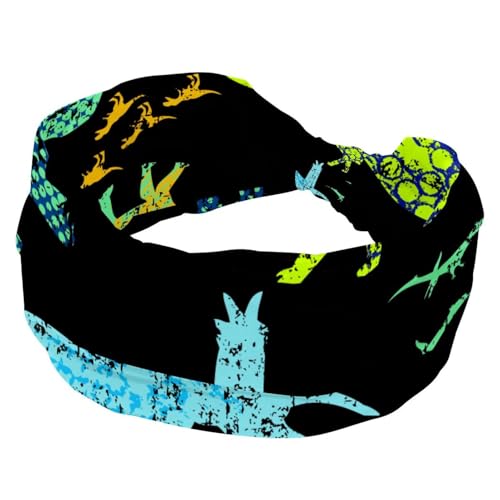 Dinosaurier-Stirnbänder für Damen und Mädchen, breites Stirnband, geknotetes Kreuz-Turban-Stirnband, rutschfestes Haarband für Yoga, Workout, Laufen von RODAILYCAY