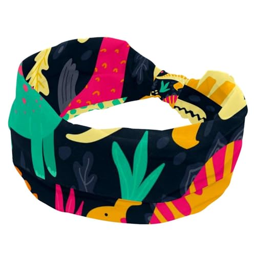 Dinosaurier-Stirnbänder für Damen und Mädchen, breites Stirnband, geknotetes Kreuz-Turban-Stirnband, rutschfestes Haarband für Yoga, Workout, Laufen von RODAILYCAY