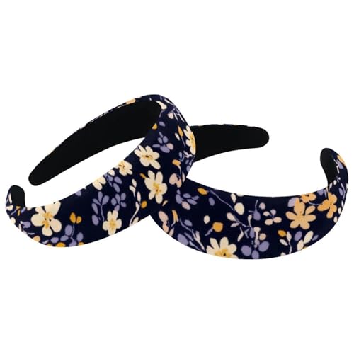 Ditsy gepolsterte Stirnbänder, nahtloses Blumenmuster, modisch, dick, breit, Samt-Haarreifen, Stirnbänder für Damen und Mädchen, Haar-Accessoires, 2 Stück von RODAILYCAY