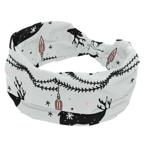 Elastisches Haarband für Damen, rutschfest, breit, Hirsch, Weihnachten, Elchmuster, Turban-Stirnband für Workout, Yoga, Sport, Laufen von RODAILYCAY