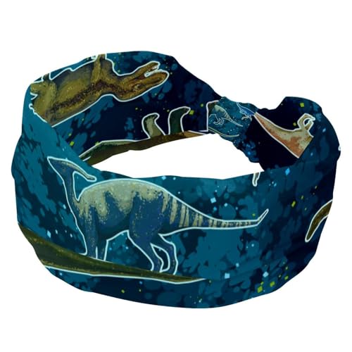 Galaxie-Dinosaurier-Stirnbänder für Damen, breites Turban-Stirnband, rutschfeste Kopfwickel, elastisches Schweiß-Yoga-Workout-Haarband, weiches Haarband, Bandana von RODAILYCAY