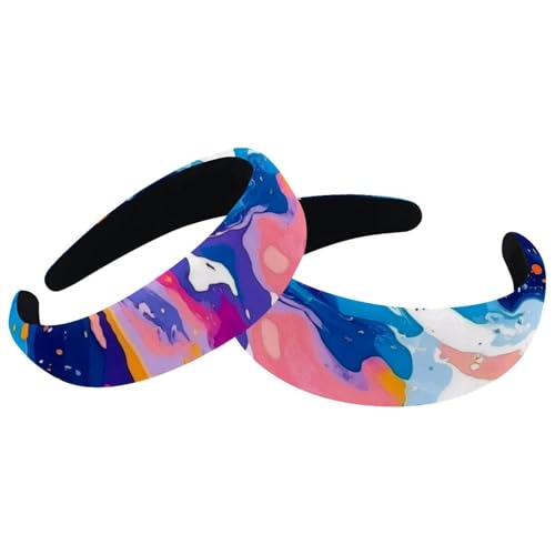 Gepolsterte Stirnbänder, bunte Marmor-Textur, modisch, dick, breit, Samt-Haarreifen, Stirnbänder für Damen und Mädchen, Haar-Accessoires, 2 Stück von RODAILYCAY