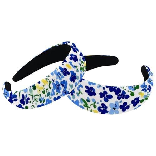 Gepolsterte Stirnbänder, modisch, dick, breit, buntes Blumenmuster, Stirnbänder für Damen und Mädchen, Samt-Haarreifen, Haar-Accessoires, 2 Stück von RODAILYCAY
