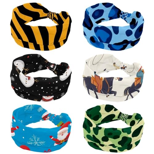 Haarbänder für Damen mit blauem Leopardenmuster, breite Oberseite, Turban-Haarband, rutschfestes Make-up-Stirnband, geknotetes Haarband, 6 Stück von RODAILYCAY