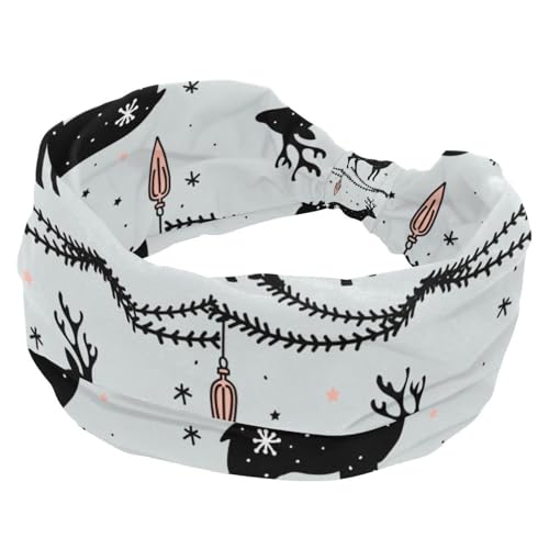 Hirsch-Weihnachts-Stirnbänder für Frauen und Mädchen, breites Stirnband, geknotetes Kreuz-Turban-Stirnband, rutschfestes Haarband für Yoga, Workout, Laufen von RODAILYCAY