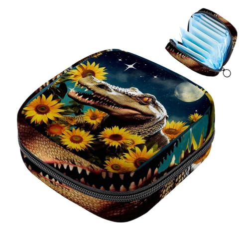 Menstruationstassenbeutel mit Reißverschluss, Aufbewahrungsbeutel für Damenbinden, Krokodil-Stern-Sonnenblumen-2172, weiche Tampon-Sammeltasche, Geldbörse für Mädchen, Frauen, Damen von RODAILYCAY