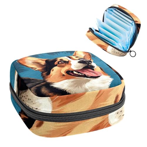 Menstruationstassenbeutel mit Reißverschluss, Aufbewahrungsbeutel für Damenbinden, niedlicher Corgi Dog-874, weiche Tampon-Sammeltasche, Geldbörse für Mädchen, Frauen, Damen von RODAILYCAY