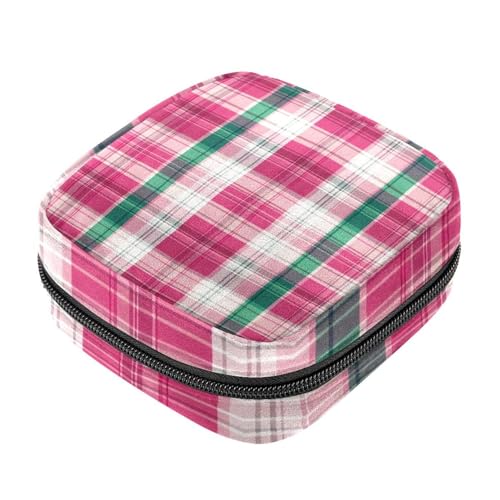 Menstruationstassenbeutel mit Reißverschluss, Damenbinden-Aufbewahrungstaschen, Weihnachten, traditionelles lila-grünes Karomuster, weiche Tampon-Sammeltasche, Geldbörse für Mädchen und Damen von RODAILYCAY