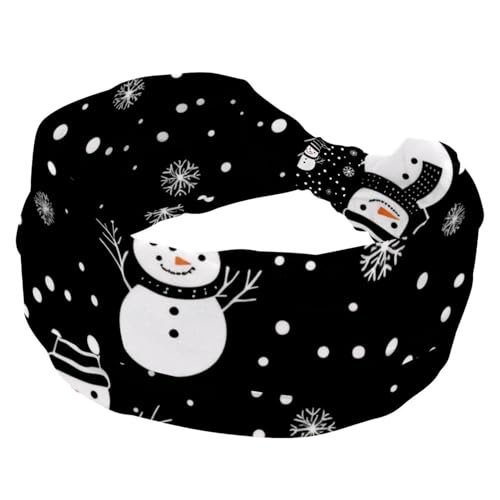 Modisches Stirnband, Stirnbänder für Frauen und Mädchen, Frohe Weihnachten, Schneemann, schwarzer Hintergrund, Criss Twisted Haarband, breiter Kopfwickel, Haarschmuck von RODAILYCAY