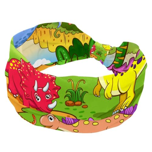 Multi-Dinosaurier-Welt, modisches breites Stirnband, Stirnbänder für Damen, elastisches Kopfband, Schweiß-Sport, Workout, Turban-Stirnband von RODAILYCAY