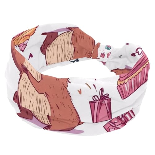 Niedliche Capybaras mit Kuchen Mode Stirnband Stirnbänder für Frauen Mädchen Criss Twisted Haarband Breiter Kopf Wrap Haarschmuck von RODAILYCAY