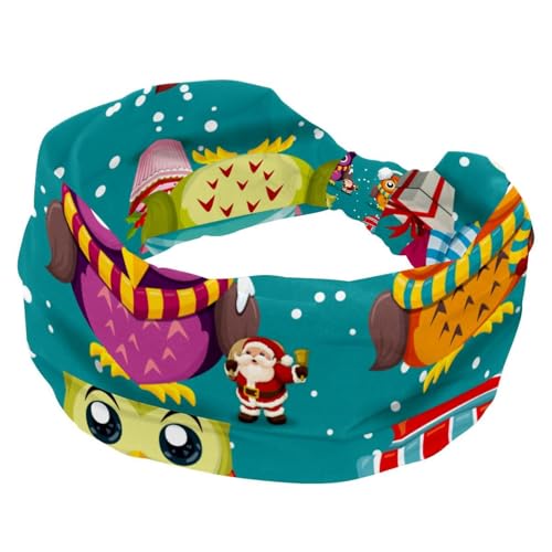 Niedliche Cartoon-Weihnachts-Eulen Tiermuster Stirnbänder für Frauen und Mädchen, breites Stirnband, geknotetes Kreuz-Turban-Stirnband, rutschfestes Haarband für Yoga, Workout, Laufen von RODAILYCAY