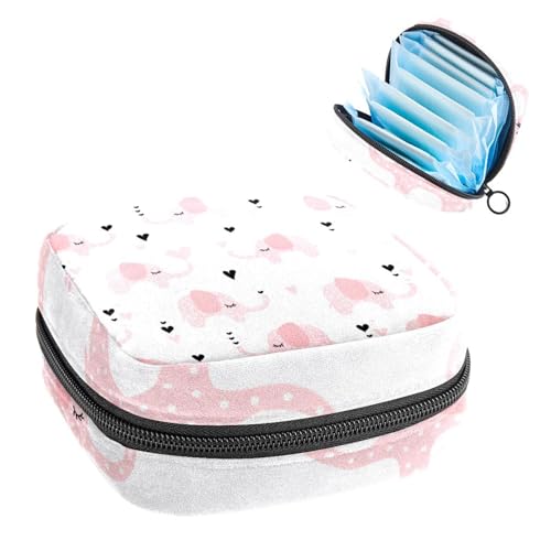 Perioden-Set-Tasche für Mädchen und Damen, rosa Elefanten-Muster, Damenbinden-Entsorgungsbeutel, große Kapazität, Reißverschluss, Menstruationspolzenbeutel von RODAILYCAY