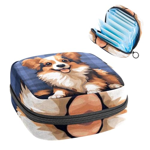 Periodenbeutel für die Schule, Damenbinden-Aufbewahrungstasche, Reißverschluss, Menstruationstassen-Beutel, Tamponbeutel für Damen, Hundemuster, 2016 von RODAILYCAY