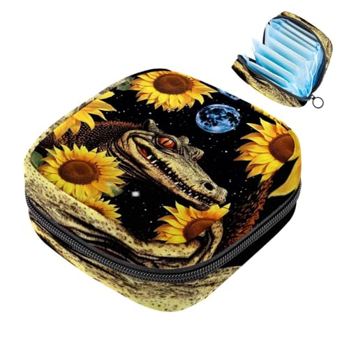 Periodenbeutel für die Schule, Damenbinden-Aufbewahrungstasche, Reißverschluss, Menstruationstassen-Beutel, Tamponbeutel für Damen, Krokodil-Stern, Sonnenblumen-2181 von RODAILYCAY