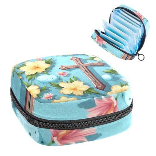 Periodenbeutel für die Schule, Damenbinden-Aufbewahrungstasche, Reißverschluss, Menstruationstassen-Beutel, Tamponbeutel für Damen, Oster-Kreuz-421 von RODAILYCAY