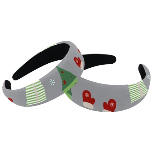 RODAILYCAY 2 Packungen Stirnbänder, Frohe Weihnachten, Samt, gepolstert, dick, breite Haarbänder für Frauen und Mädchen, rutschfeste Stirnbänder von RODAILYCAY