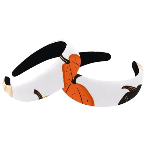 RODAILYCAY 2 Packungen gepolsterte Stirnbänder mit Kürbismuster, modisch, dick, breit, Haarbänder für Damen und Mädchen, Samt-Haarreifen, Haar-Accessoires von RODAILYCAY
